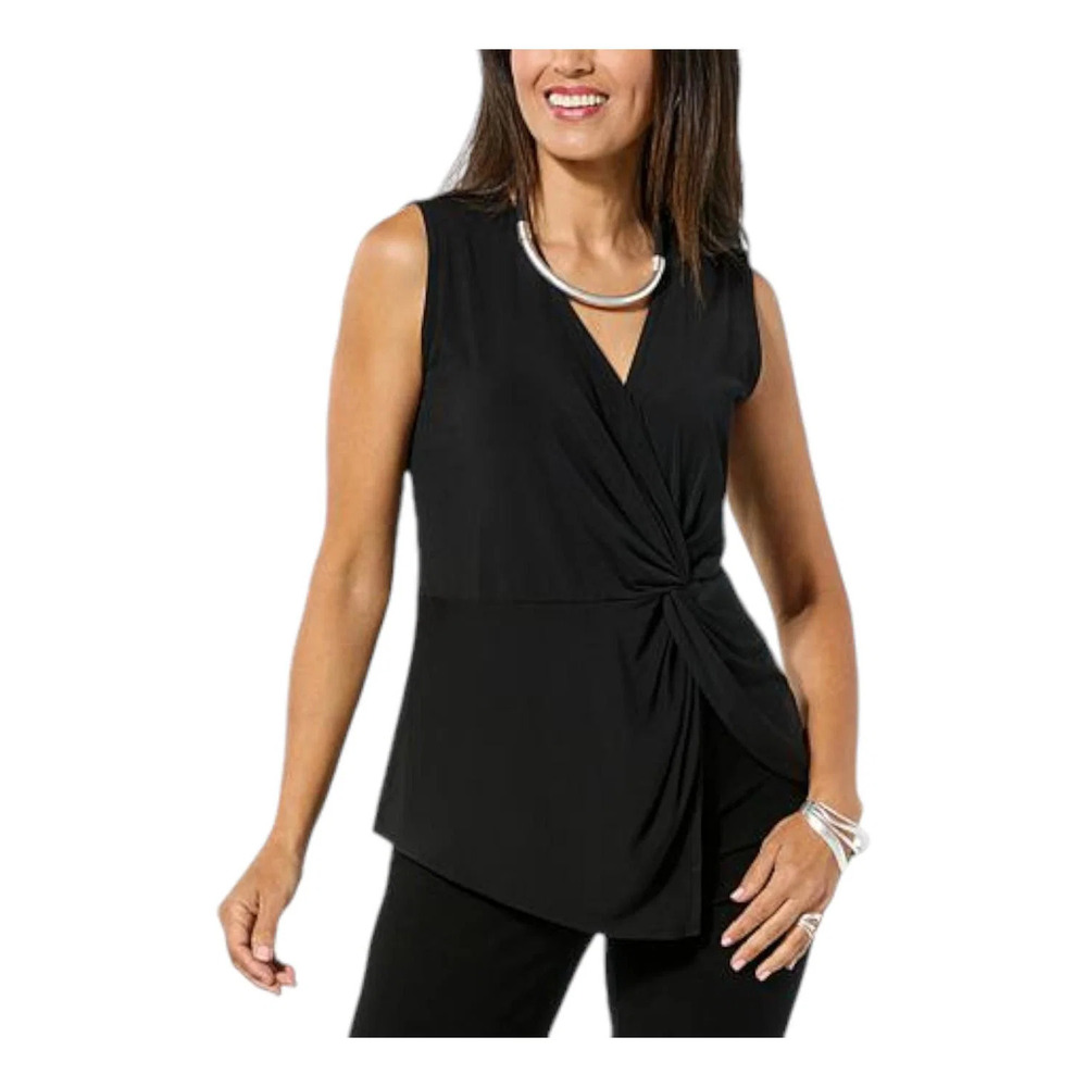 WynneLayers Women's Matte Jersey Twist Front Sleeveless Top Black - Regular